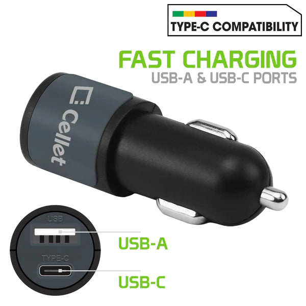 Charger Power Adapter #219 = universal High Power 10W / 2.1A Dual USB A & USB C Port Car Charger