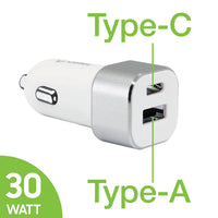 Charger Power Adapter #224 = Dual USB Car Charger, Universal High Power 30 Watt Dual (USB A & USB C) Port Car Charger