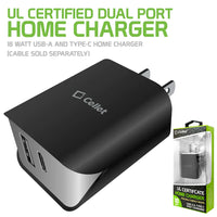 Charger Power Adapter #187 = Dual Port Home Charger, 18 Watt USB-A and Type-C Home Charger