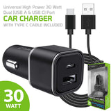 Type C Charger #32 = Dual USB Car Charger, Universal High Power 30 Watt Dual (USB A & USB C)