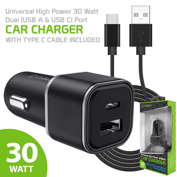 Type C Charger #31 = Dual USB Car Charger, Universal High Power 30 Watt Dual (USB A & USB C)