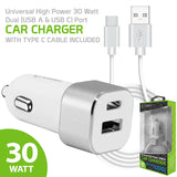Type C Charger #32 = Dual USB Car Charger, Universal High Power 30 Watt Dual (USB A & USB C)