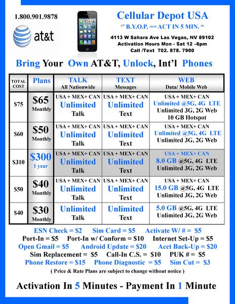 at&t Prepaid Payment = $60 Plan