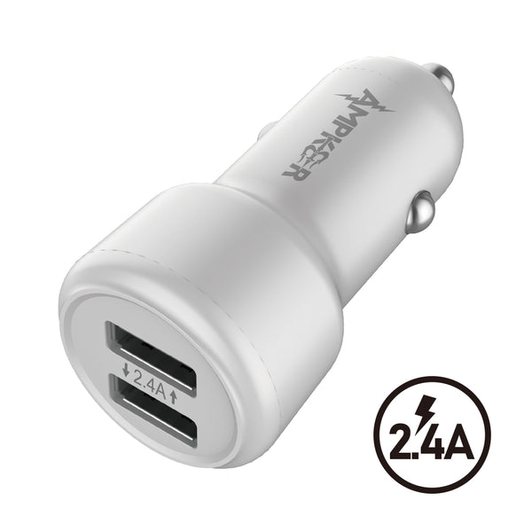 Charger Power Adapter #211 = 2 PORTS USB CAR Adapter - 2.4A - White