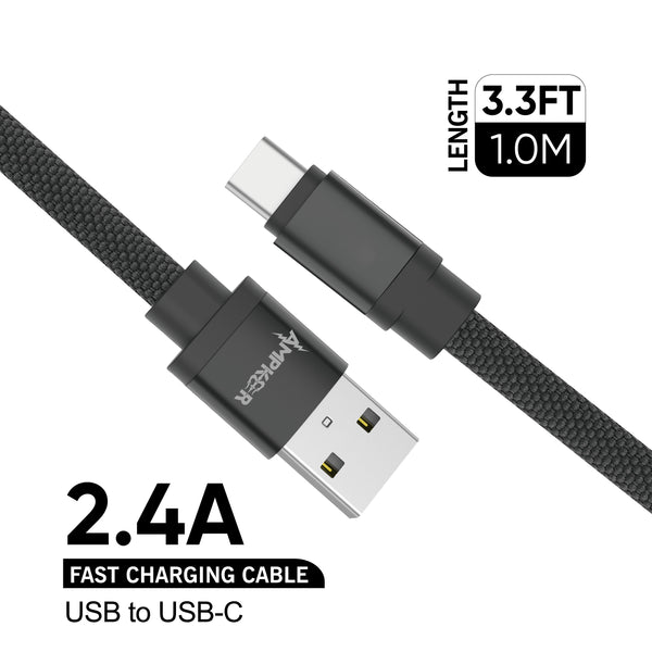 Type C Charger #79 = USB To USB-C Braided Cable - 3.3FT/1M - 2.4A -