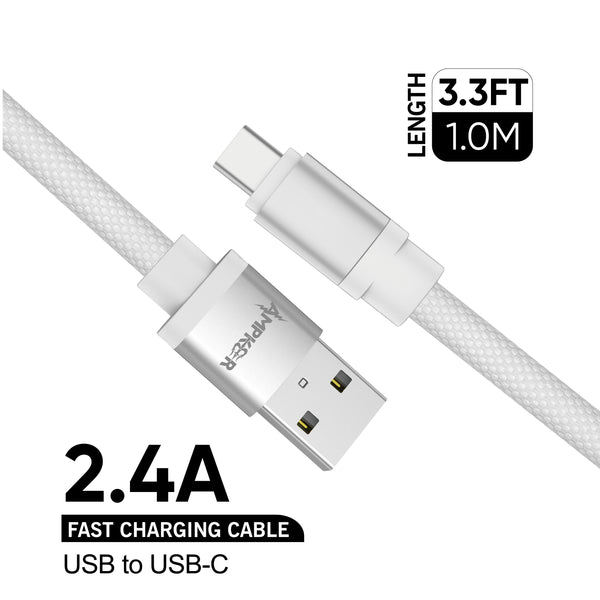 Type C Charger #78 = USB To USB-C Braided Cable - 3.3FT/1M - 2.4A -
