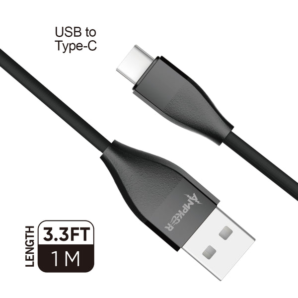 Type C Charger #80 = 2.4A 15watt TPE 1M/3.3 FT For USB to Type C Black Heavy Duty Cable