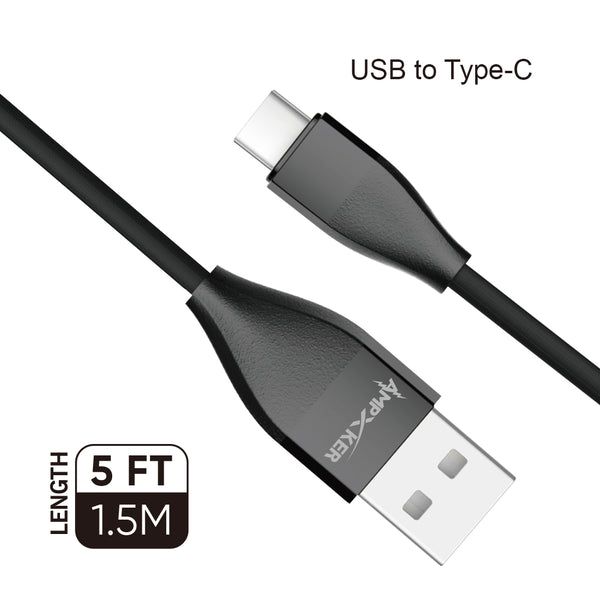 Type C Charger #82 = 2.4A TPE 1.5M / 5 FT For USB to Type C Black Heavy Duty Cable