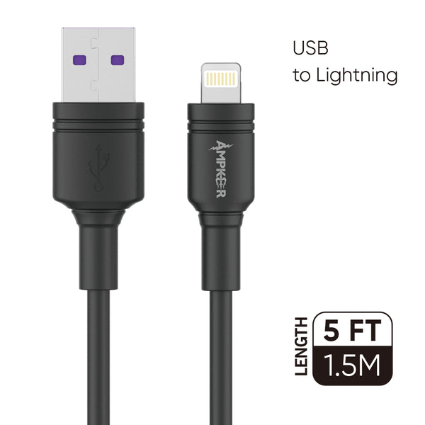 iphone charger Cable #30 = 2.4A Tough Design TPE 1.5M / 5 FT For USB to Lightning Black Heavy Duty Cable