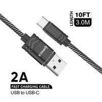 Type C Charger #88 = Loose 10FT/3M Nylon Braided USB to Type C Cable - 2A - Silver/Black
