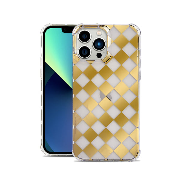 iPhone Case #52 =  GOLD Electroplated Design ShockProof Thick Hard Case Cover - Diamond iPhone 14, 13, 12, 11, Pro, Max, Mini, XS Mas, XR, X/s, 8+,8, 7+, 7, 6+, 6, SE2, SE, 5, 5S, 5C, 4/s