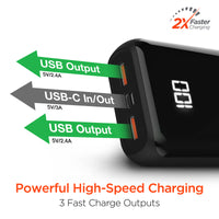 Power Bank #20 =  10000mAh Dual USB + USB-C Power Bank with Digital Battery Indicator