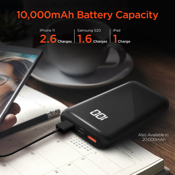 Power Bank #20 =  10000mAh Dual USB + USB-C Power Bank with Digital Battery Indicator