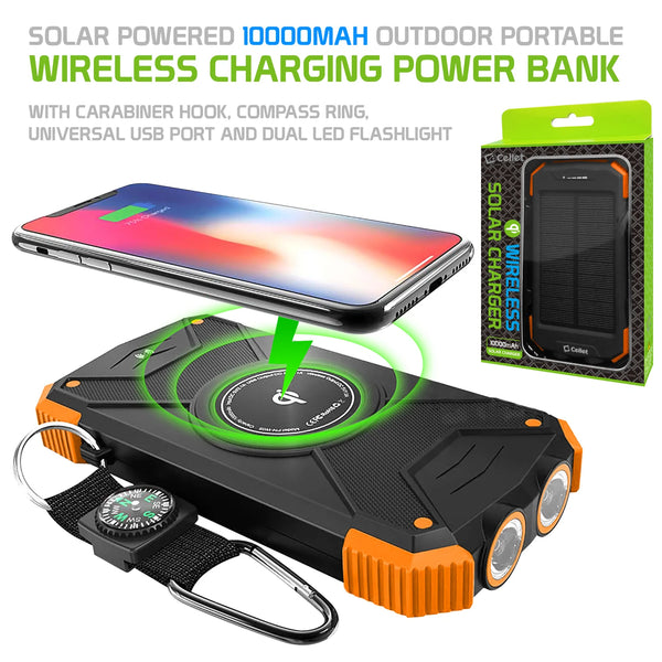 Power Bank #4 = Solar Power Bank 10000mAh Universal Charging Pad Dual USB/Type C Micro USB Input -Orange