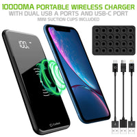 Power Bank #6 = Wireless Portable Charger 10000 mAh Power Bank, Built in USB/USB C/Micro USB Ports