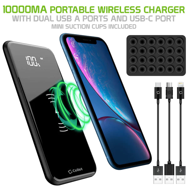 Power Bank #6 = Wireless Portable Charger 10000 mAh Power Bank, Built in USB/USB C/Micro USB Ports