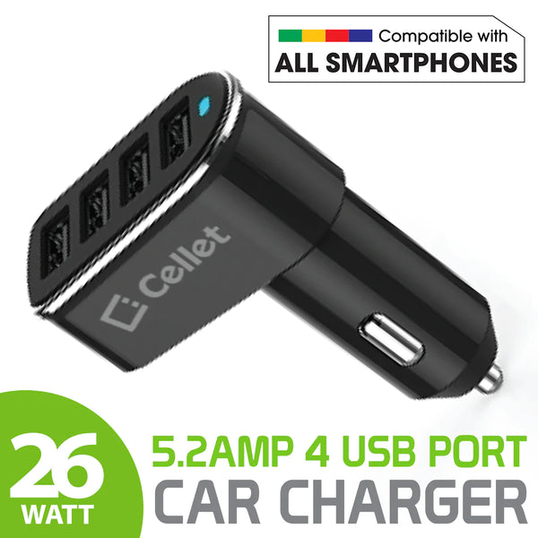 Charger Power Adapter #221 = Universal 26W 5.2 Amp 4-Port Car Charger