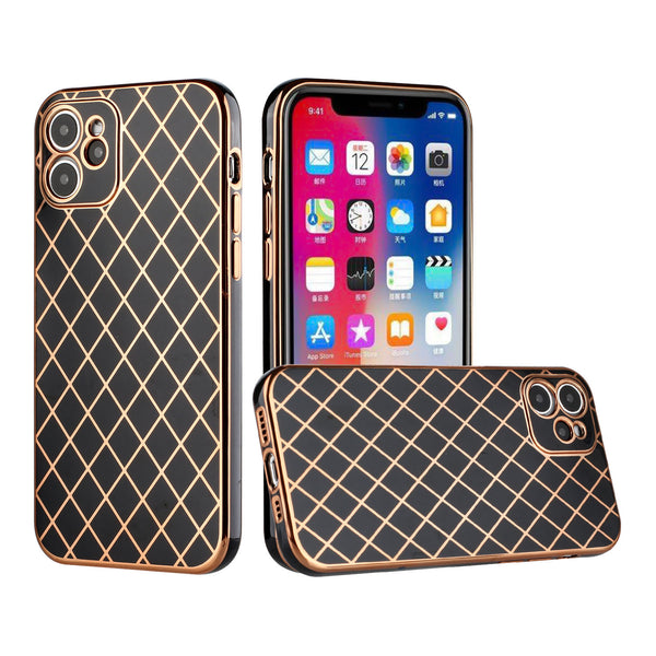 iPhone Case #98 = Electroplated Grid Diamond Lines TPU Case