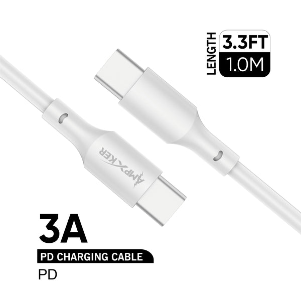 Type C Charger #96 = TYPE C to TYPE C PD 3A Charging Cable - 3.3FT/1M - White