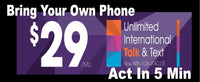 BYOP = Ultra Mobile 1 Year $240 Talk & Text, 2GB Web + Sim Kit + New Number