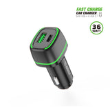 Charger Power Adapter #207 = 36W FAST CAR CHARGER 18W PD+18W QC