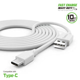 Type C Charger #57 = 10FT Round Cable For Type-C 2A white