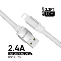 iphone charger Cable #36 = USB To Lightning Braided Cable - 3.3FT/1M - 2.4A - White