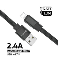 iphone charger Cable #37 = USB To Lightning Braided Cable - 3.3FT/1M - 2.4A - black