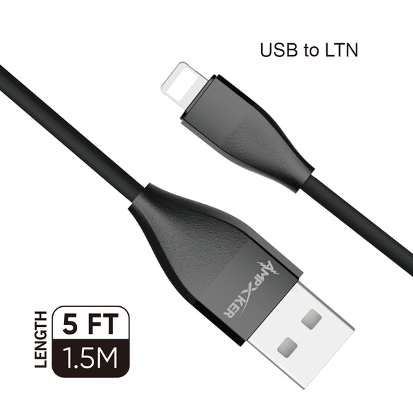 iphone charger Cable #38 = 2.4A TPE 1.5M / 5 FT For USB to Lightning Black Heavy Duty Cable