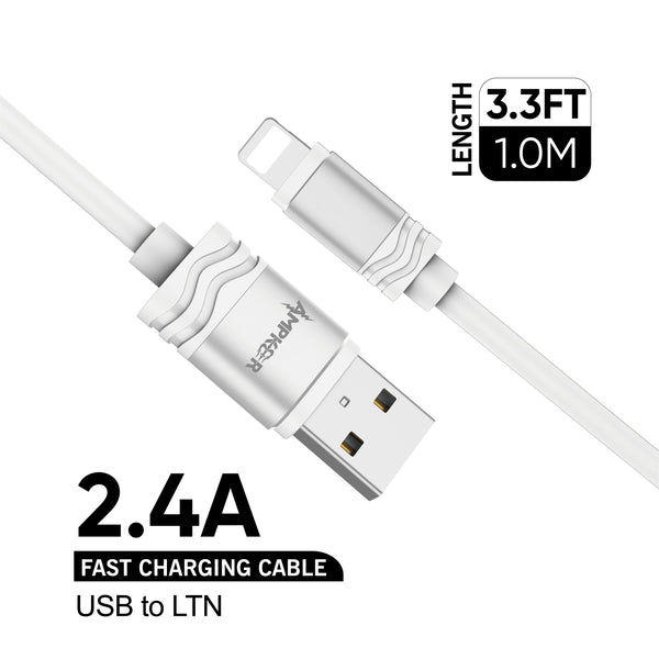 iphone charger Cable #41 = USB To Lightning Durable PVC Cable - 3.3FT/1M - 2.4A - White