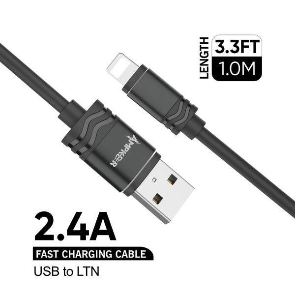 iphone charger Cable #42 = USB To Lightning Durable PVC Cable - 3.3FT/1M - 2.4A - black