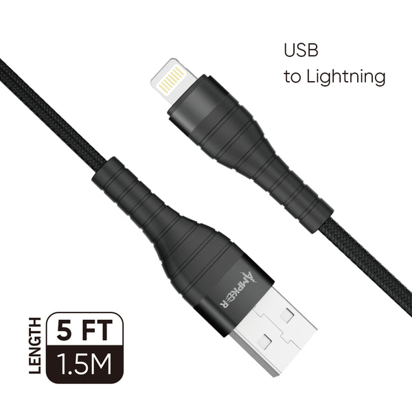 iphone charger Cable #44 =2.4A High Quality Nylon Braided 1.5M / 5FT For USB to Lightning Black Zinc Alloy Cable