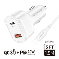 iphone charger Cable #52 = QC 3.0 + PD 18W Combo (Car Adapter Dual Port + Cable) TPE 1.5M / 5FT Type C to Lightning (PD) white
