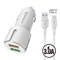 iphone charger Cable #54 = 2.4A + QC 3.0 Combo (Car Adapter with Dual USB Port + Single Cable) TPE 1.5M / 5FT For USB to Lightning white