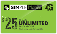 BYOP = Simple Mobile $25 Unlimited Talk, Text, Int'l Text & 5gb Data + International Talk + sim card+ New Number