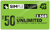 BYOP = Simple Mobile $50 Unlimited Talk, Text, Int'l Text & Data + 5gb hotspot + Intl Talk + Sim Card+ New Number